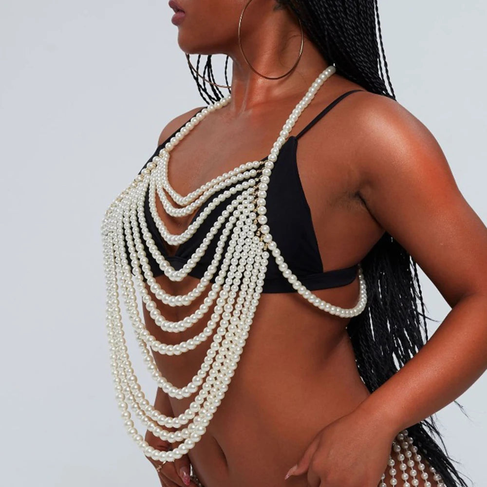 Pearl Chest Chain Harness Fashion Necklaces