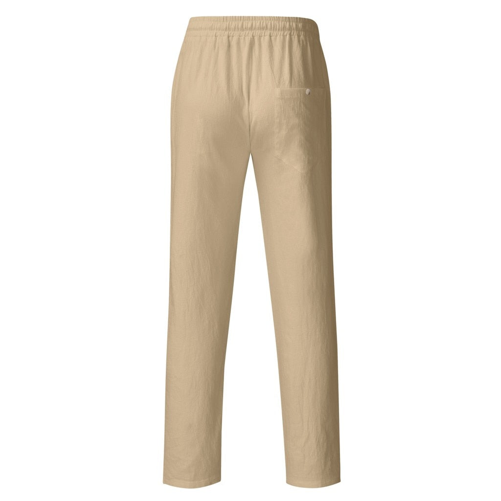 Men's Cotton Linen Pants Solid Casual Loose Men Clothing Elastic Waist Breathable Fitness Pants Pantalon Homme - integrityhomedecor