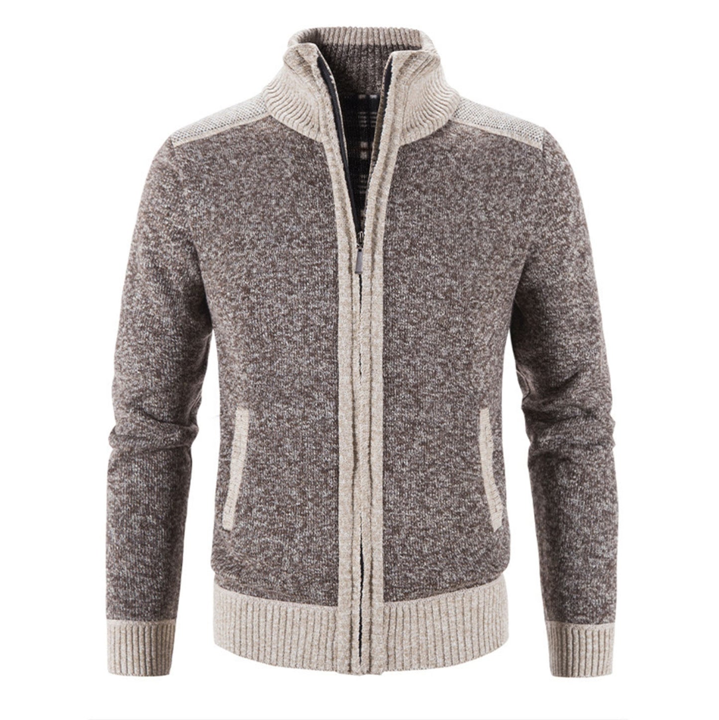 Men's Knitted Sweater Coat Long Sleeve Block Stand Collar Warm Causal Male Sweater Cardigan Jacket Coat Clothing Plus Size - integrityhomedecor