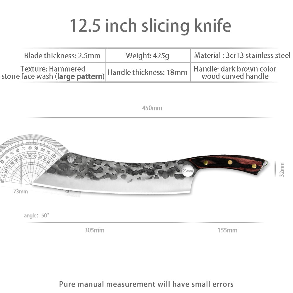 Sowoll Kitchen Knife High Carbon Steel 12 Inch Long Chef Knife Forged Vegetable Cooking Cleaver Cutting Slicer Meat Knife Tool - integrityhomedecor