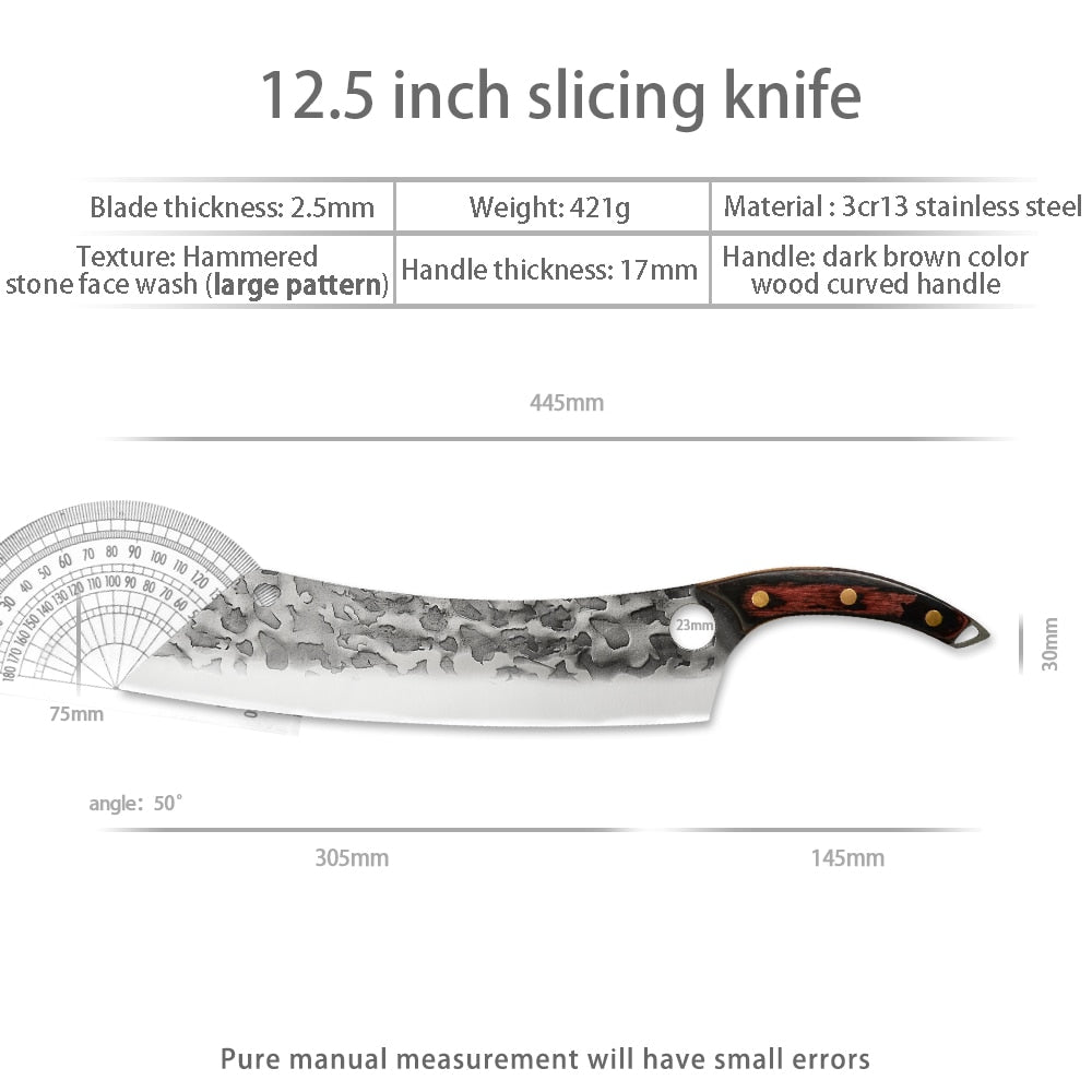 Sowoll Kitchen Knife High Carbon Steel 12 Inch Long Chef Knife Forged Vegetable Cooking Cleaver Cutting Slicer Meat Knife Tool - integrityhomedecor