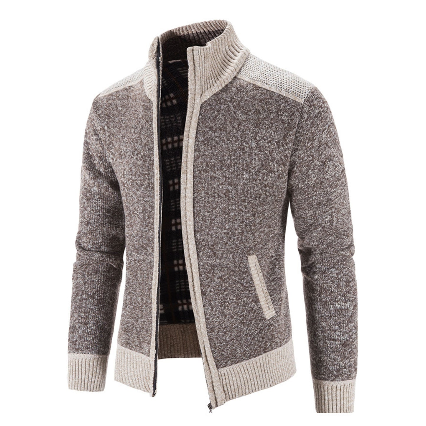Men's Knitted Sweater Coat Long Sleeve Block Stand Collar Warm Causal Male Sweater Cardigan Jacket Coat Clothing Plus Size - integrityhomedecor