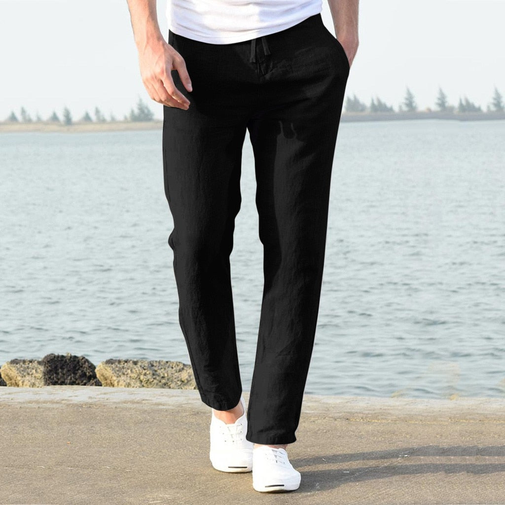 Men's Cotton Linen Pants Solid Casual Loose Men Clothing Elastic Waist Breathable Fitness Pants Pantalon Homme - integrityhomedecor