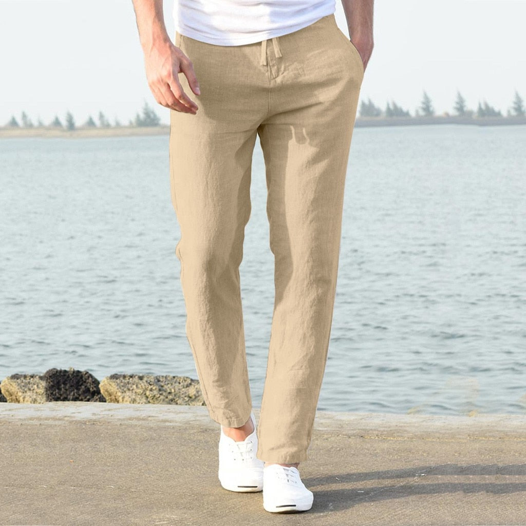 Men's Cotton Linen Pants Solid Casual Loose Men Clothing Elastic Waist Breathable Fitness Pants Pantalon Homme - integrityhomedecor