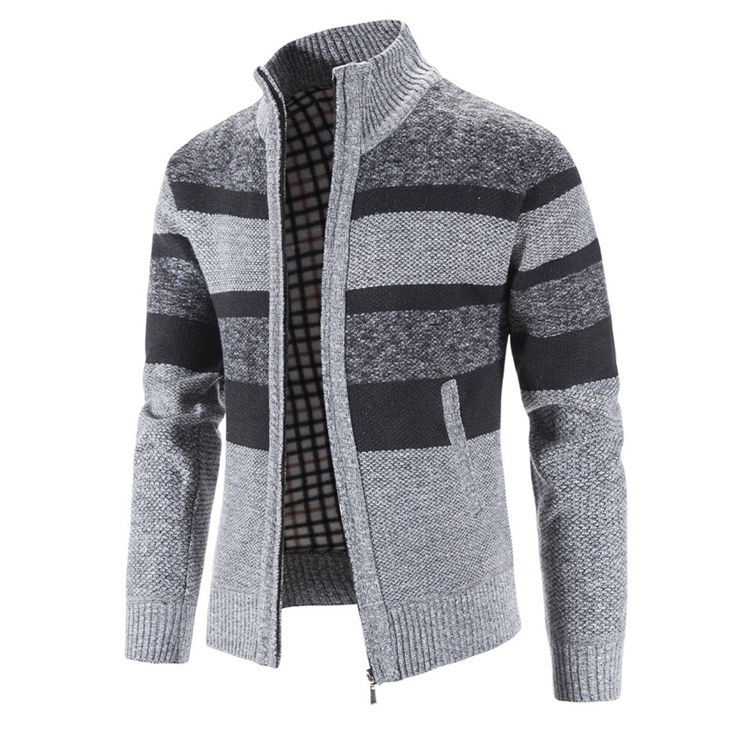 Men's Knitted Sweater Coat Long Sleeve Block Stand Collar Warm Causal Male Sweater Cardigan Jacket Coat Clothing Plus Size - integrityhomedecor