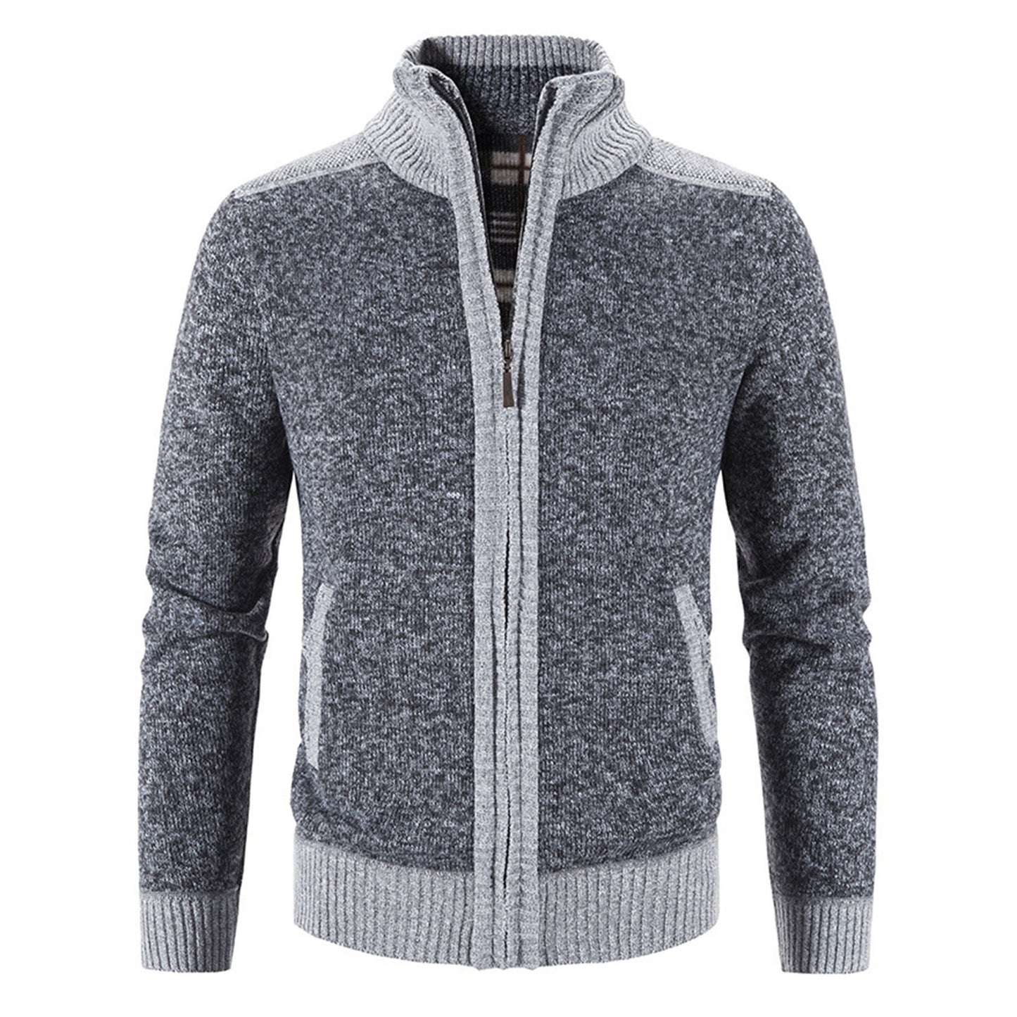 Men's Knitted Sweater Coat Long Sleeve Block Stand Collar Warm Causal Male Sweater Cardigan Jacket Coat Clothing Plus Size - integrityhomedecor