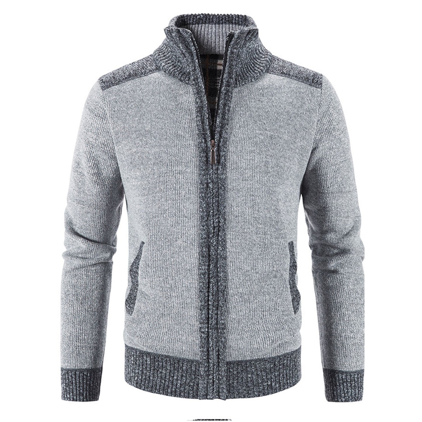 Men's Knitted Sweater Coat Long Sleeve Block Stand Collar Warm Causal Male Sweater Cardigan Jacket Coat Clothing Plus Size - integrityhomedecor