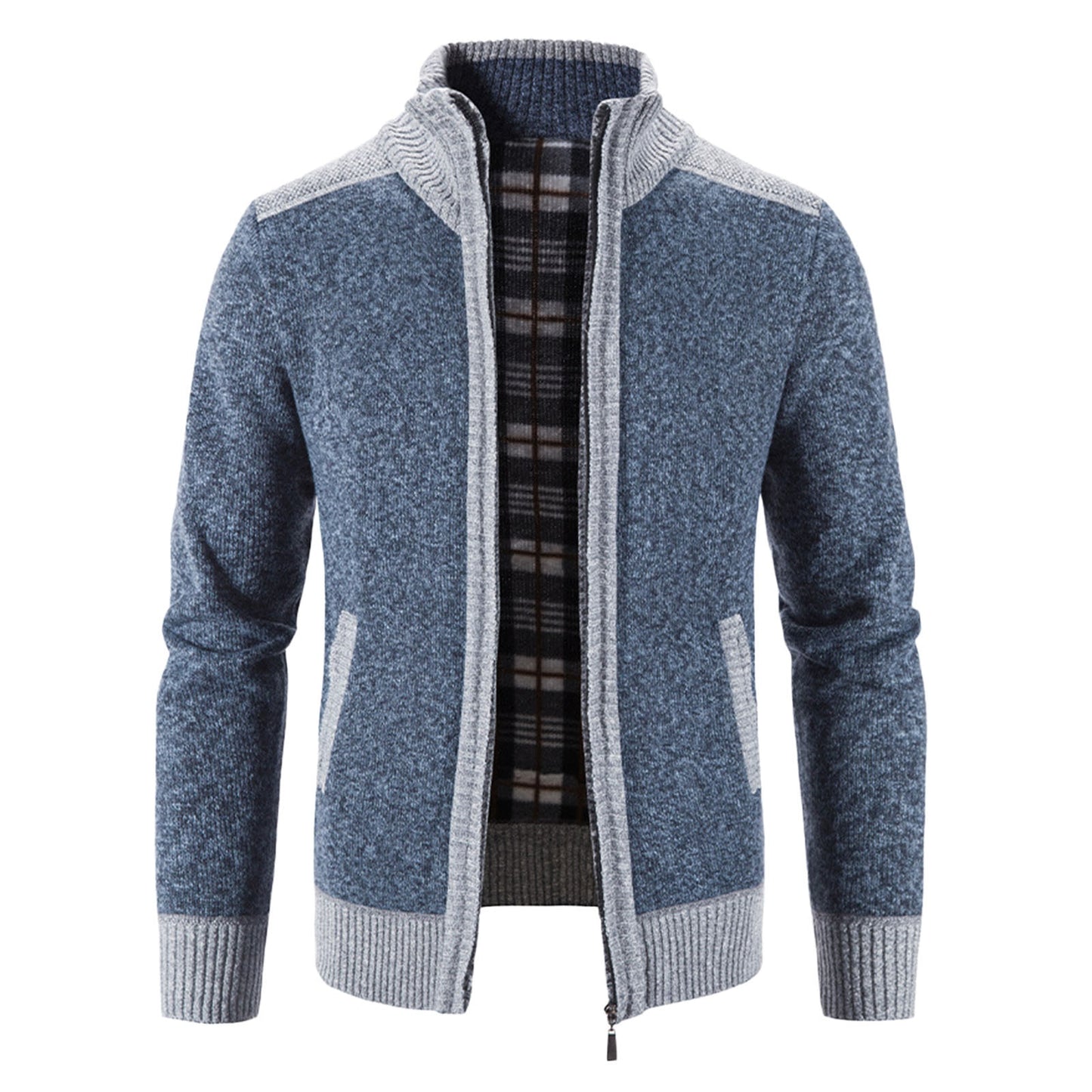 Men's Knitted Sweater Coat Long Sleeve Block Stand Collar Warm Causal Male Sweater Cardigan Jacket Coat Clothing Plus Size - integrityhomedecor