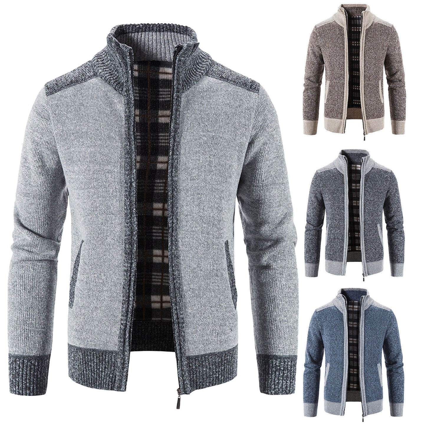 Men's Knitted Sweater Coat Long Sleeve Block Stand Collar Warm Causal Male Sweater Cardigan Jacket Coat Clothing Plus Size - integrityhomedecor