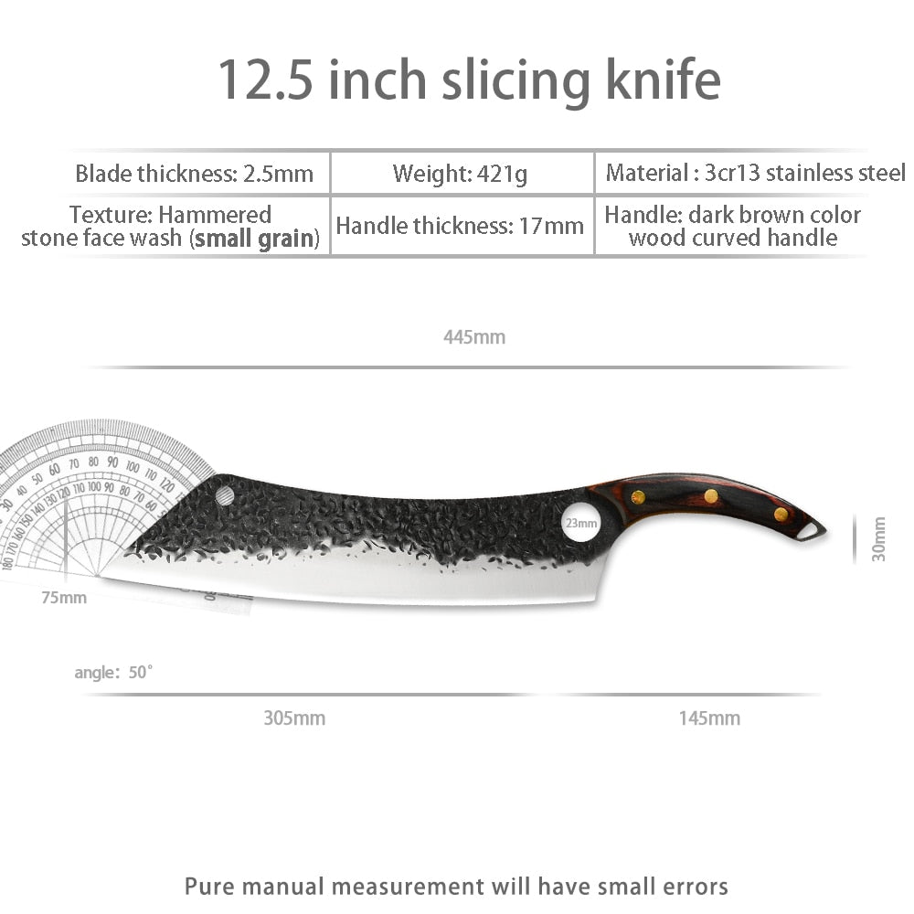 Sowoll Kitchen Knife High Carbon Steel 12 Inch Long Chef Knife Forged Vegetable Cooking Cleaver Cutting Slicer Meat Knife Tool - integrityhomedecor