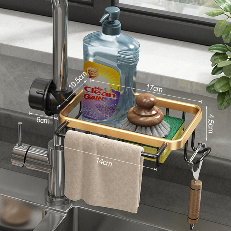 Kitchen Space Aluminum Sink Drain Rack Sponge Storage Faucet Holder Soap Drainer Shelf Basket Organizer Bathroom Accessories - integrityhomedecor