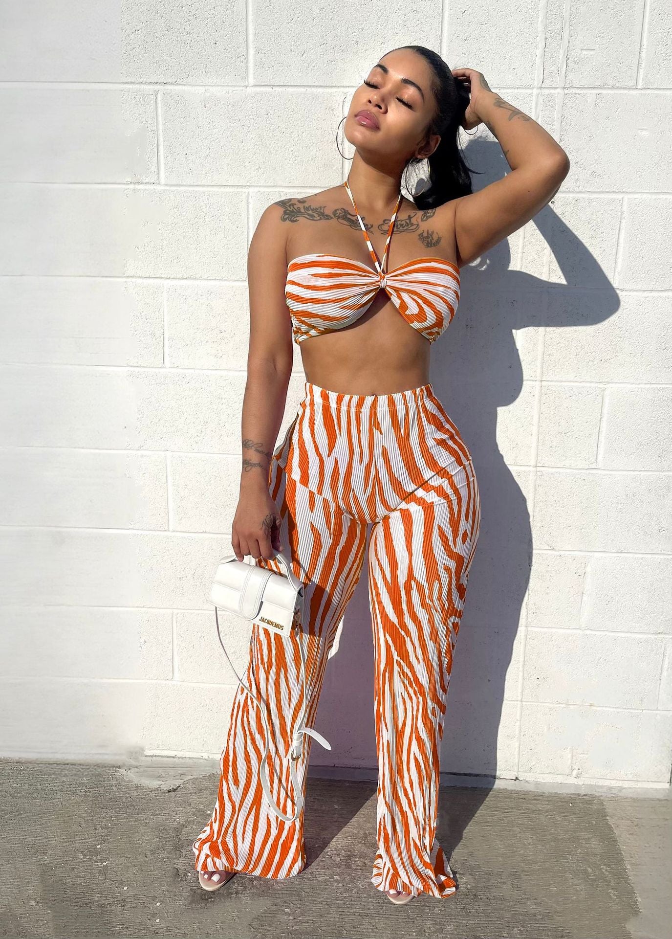 Women's Halter Tops High Waist Wide Leg 2 Piece Set - integrityhomedecor