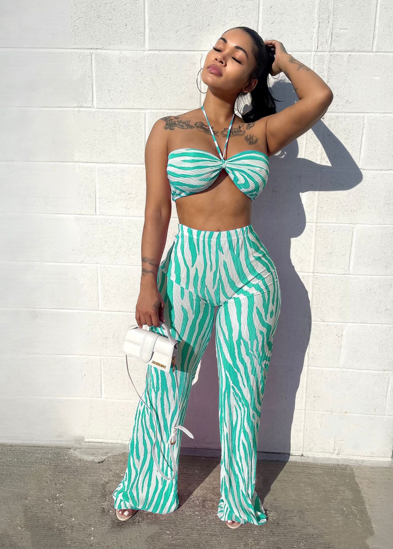 Women's Halter Tops High Waist Wide Leg 2 Piece Set - integrityhomedecor
