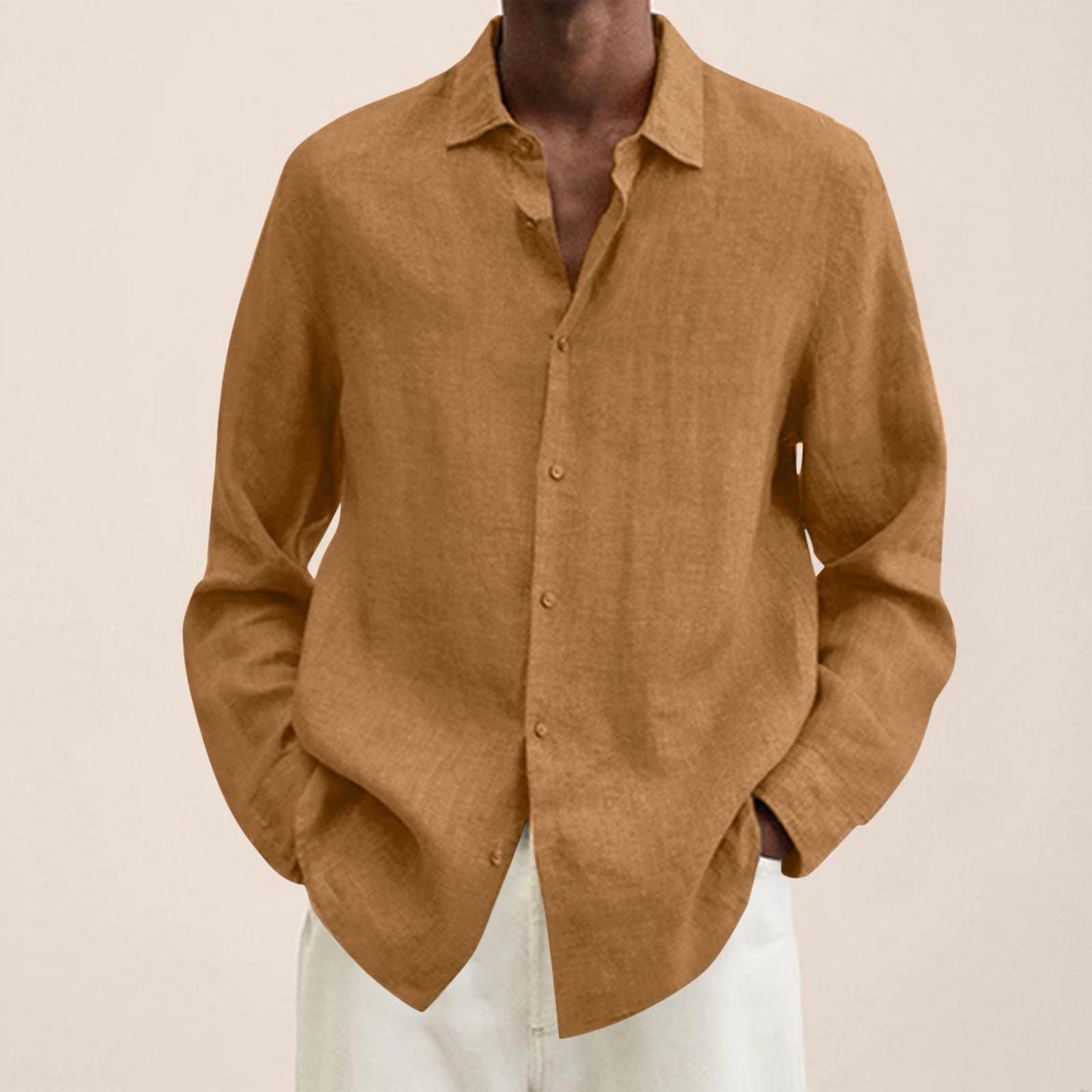 Cotton Linen Shirts For Men Casual Long Sleeve Shirts Blouses Solid Turn-Down Collar Handsome Shirts Male Clothing - integrityhomedecor