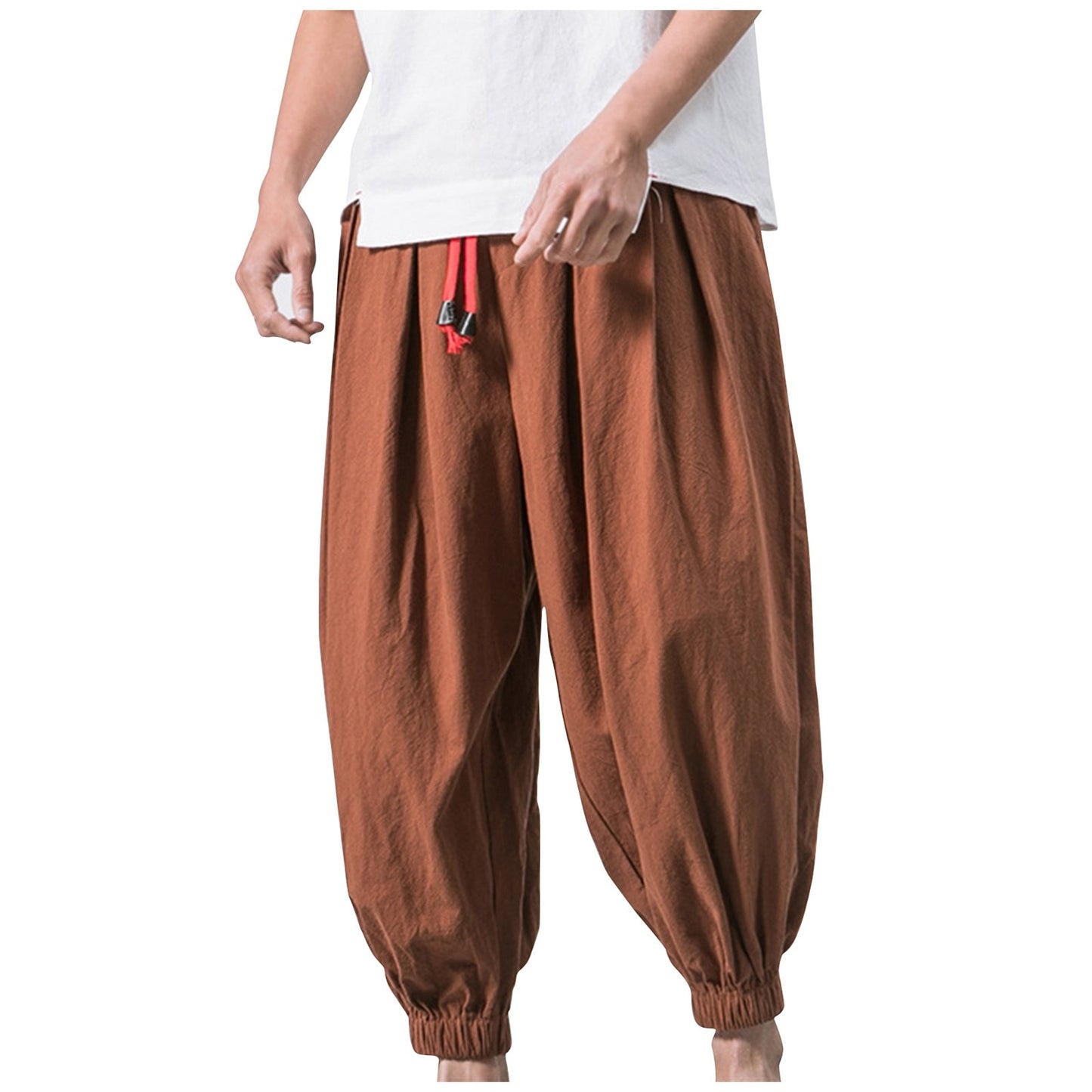 Men's trousers Japanese Cotton Linen Cropped Pants Loose Wide-Legged - integrityhomedecor