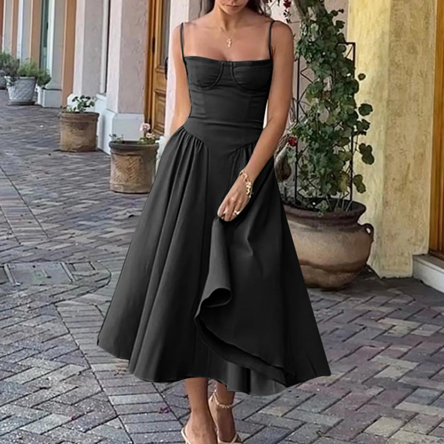 Women's Spaghetti Strap Dress Sleeveless Pleated - integrityhomedecor
