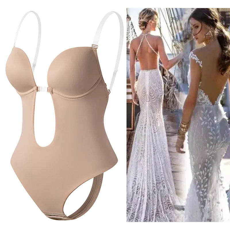 Invisible Shaper Bra Corset Backless V-Neck U Plunge Clear Strap