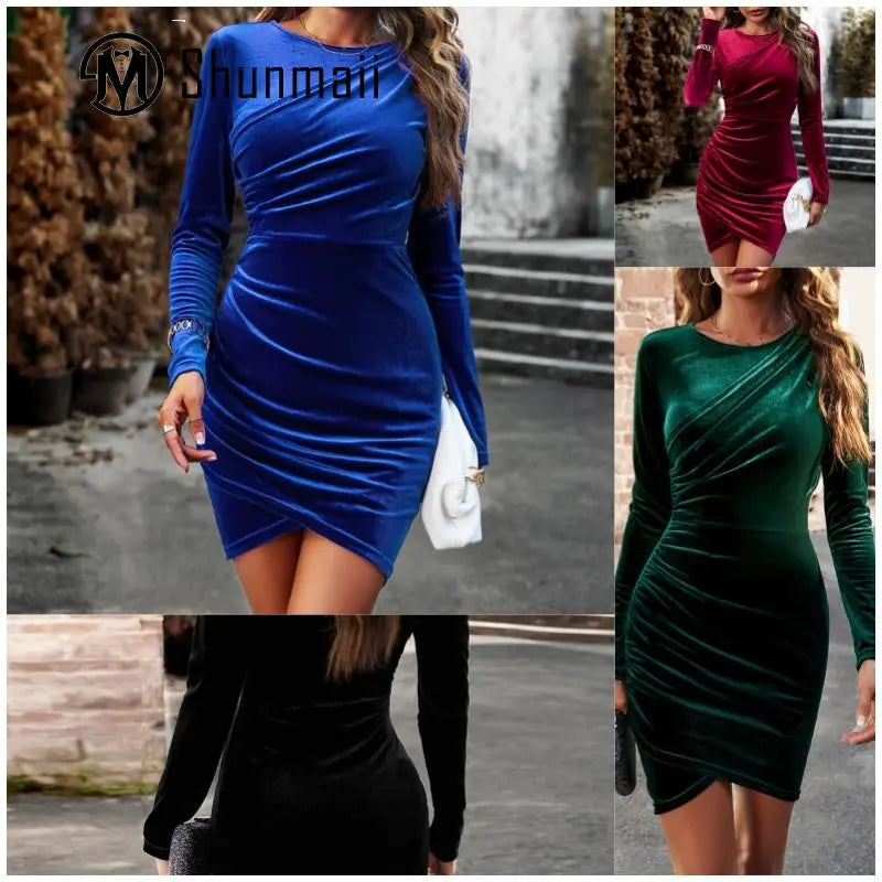 Elegant Long Sleeve Pleated Short Dress - integrityhomedecor