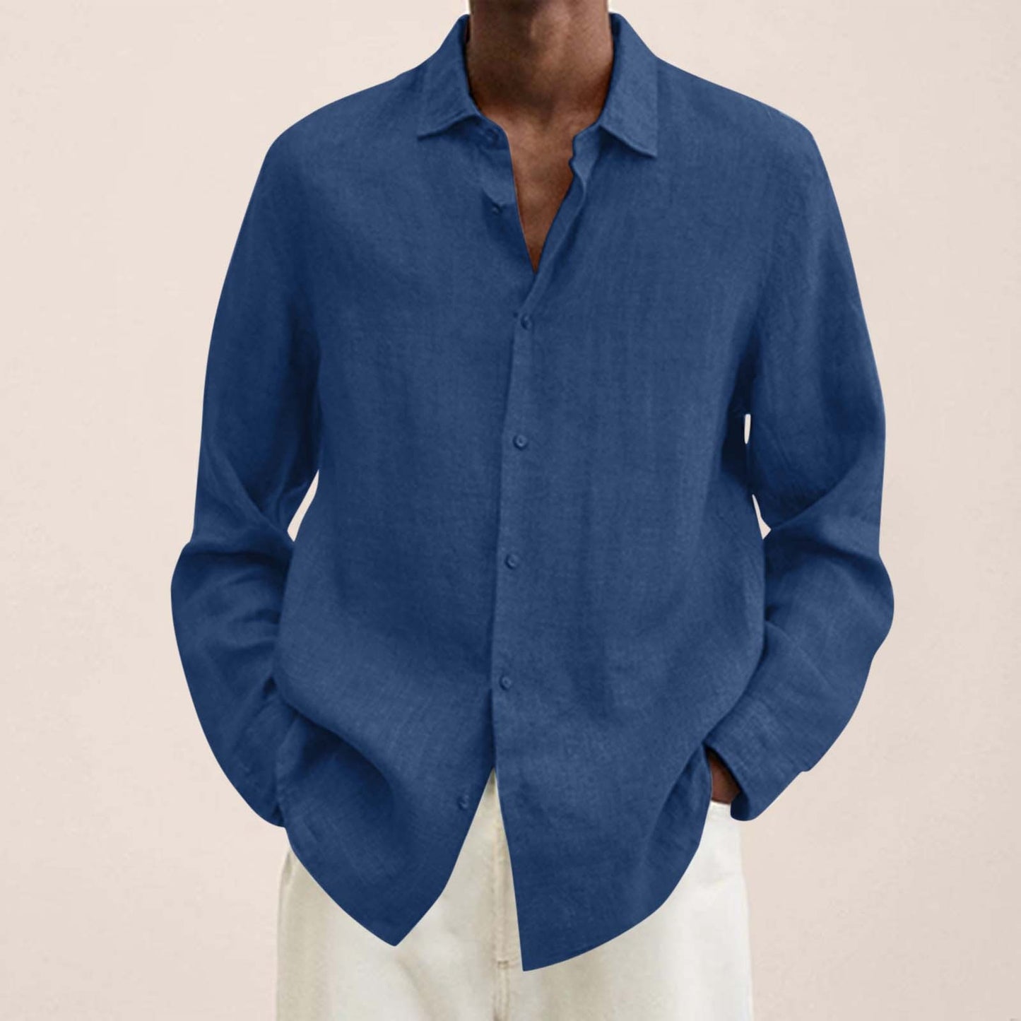 Cotton Linen Shirts For Men Casual Long Sleeve Shirts Blouses Solid Turn-Down Collar Handsome Shirts Male Clothing - integrityhomedecor