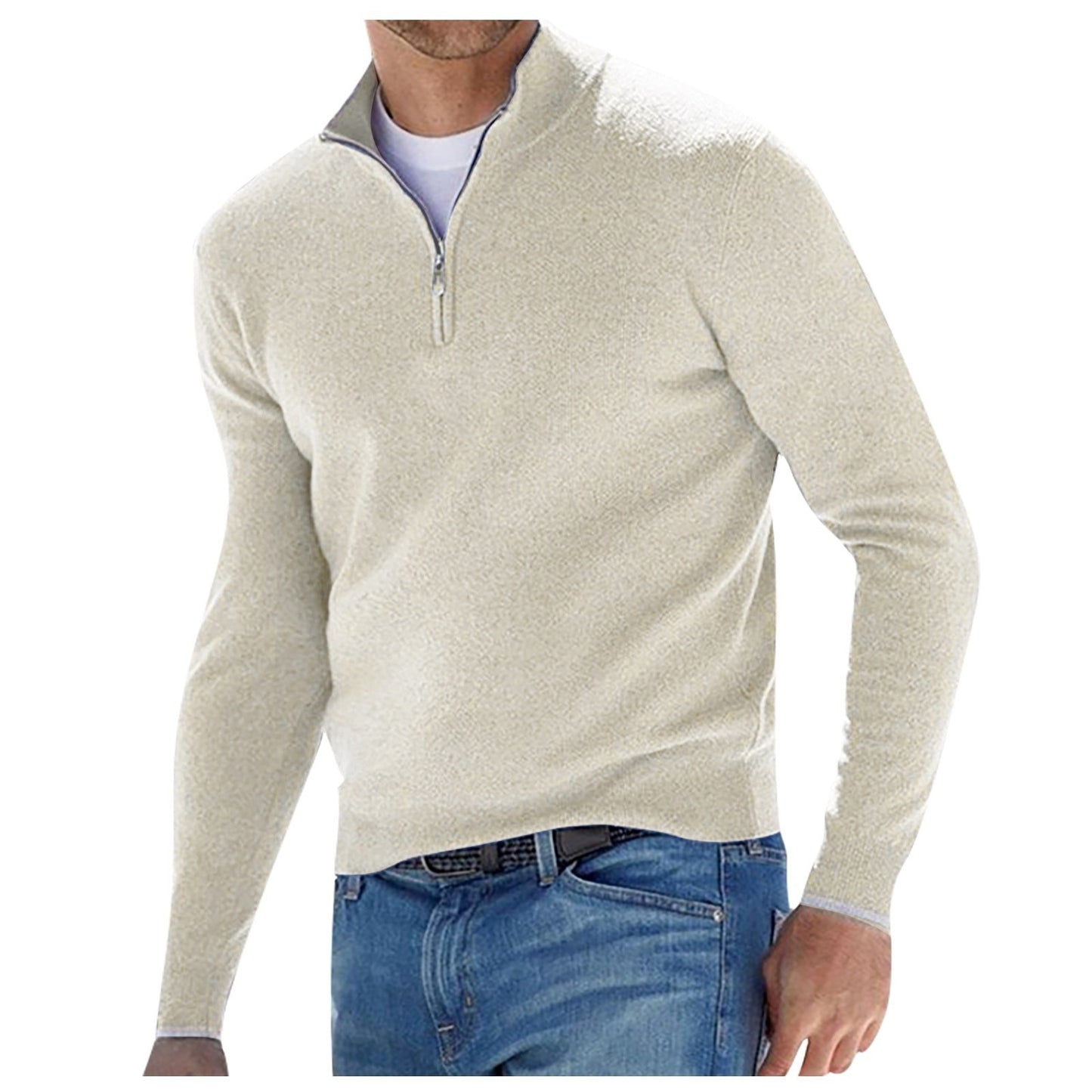 Pullover Men Autumn Thick Warm Knitted Solid Long Sleeve Turtleneck Sweaters Half Zip Warm Fleece Comfy Clothing - integrityhomedecor