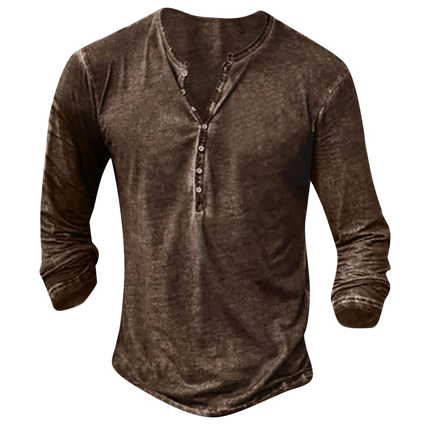 Henley Shirt For Men Button V-neck Vintage print long Sleeve - integrityhomedecor