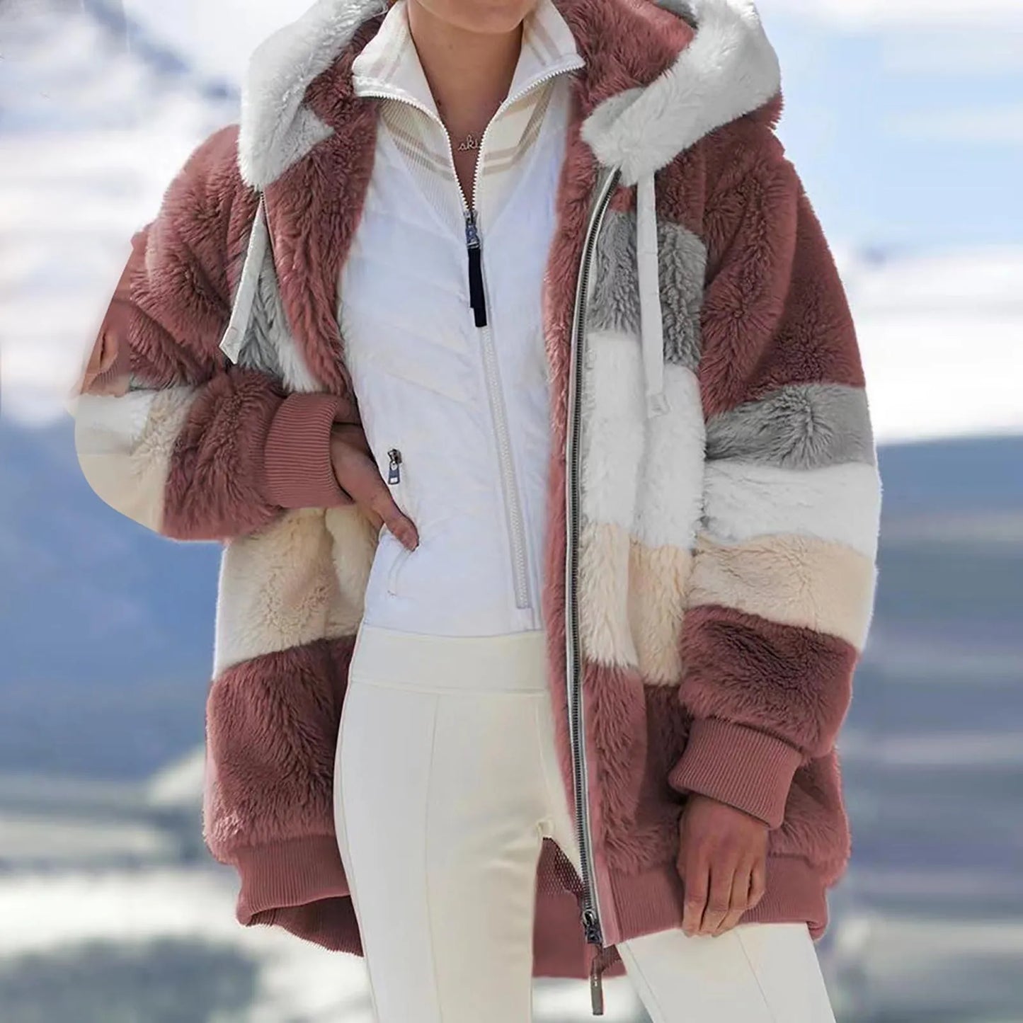 Women's Plush Jacket Long Sleeve Zipper Pocket Hooded Coat Thick High Quality - integrityhomedecor