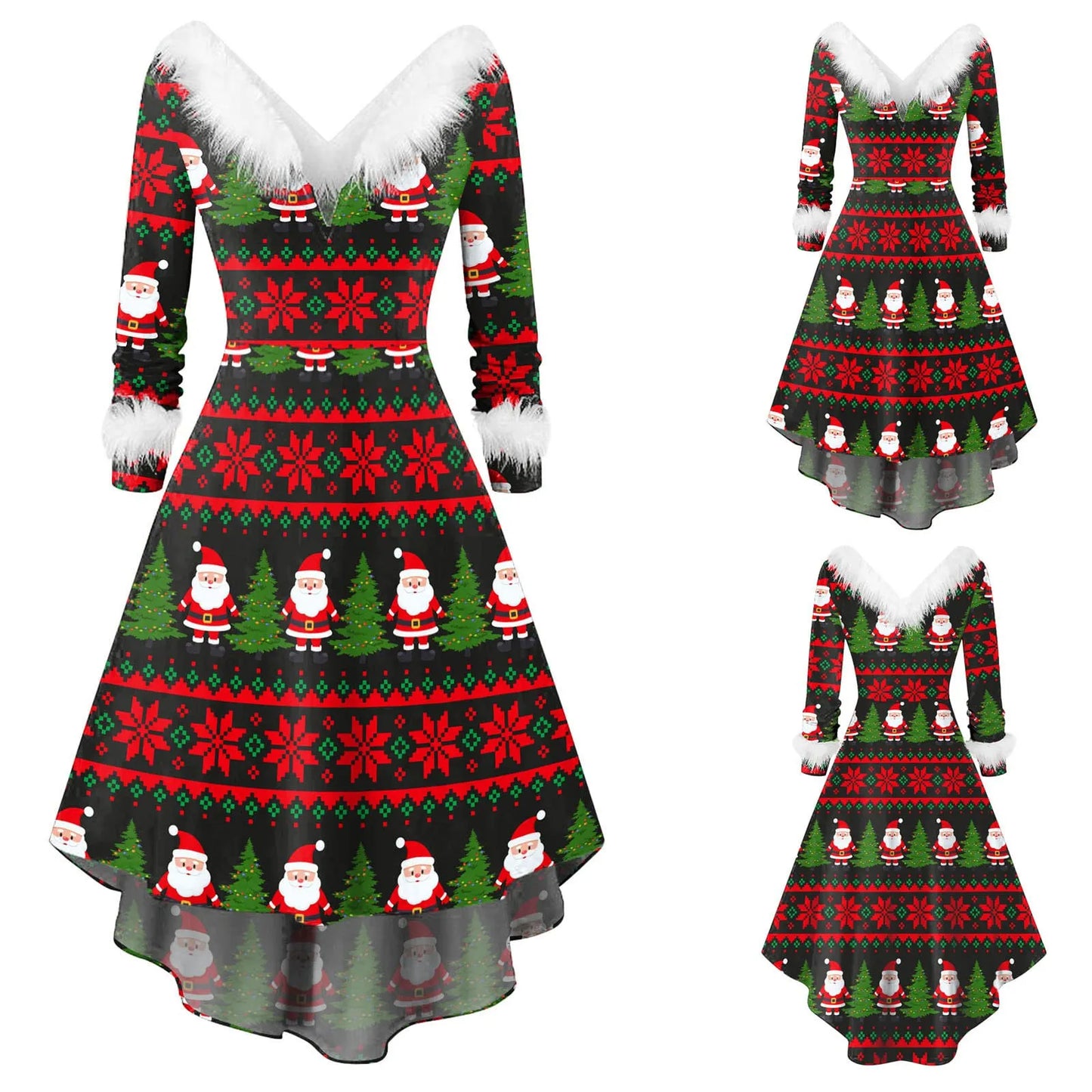 Female Elegant Casual Christmas Santa Snowflakes Fluff Printed Pattern - integrityhomedecor