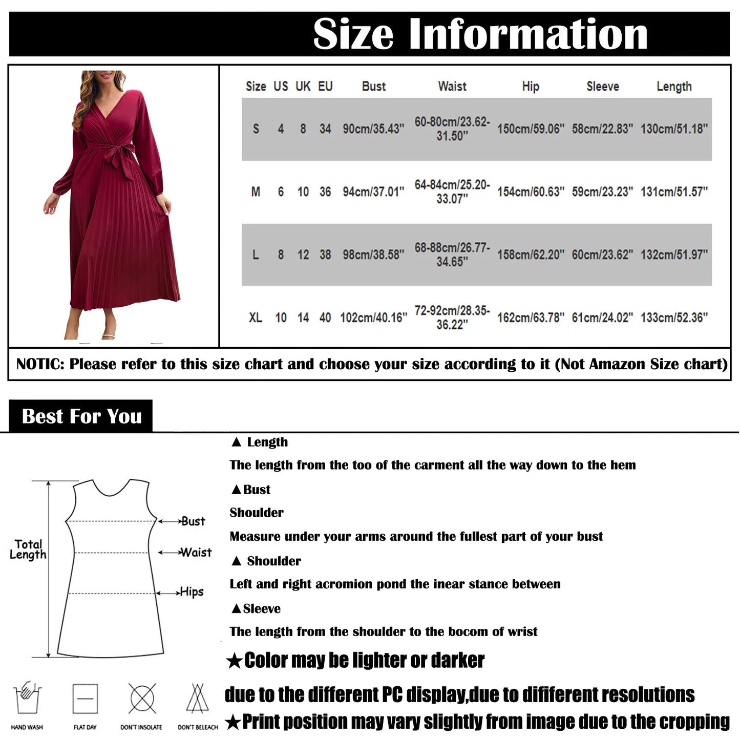 Women's Dress Large Swing Pleated Long Sleeve - integrityhomedecor