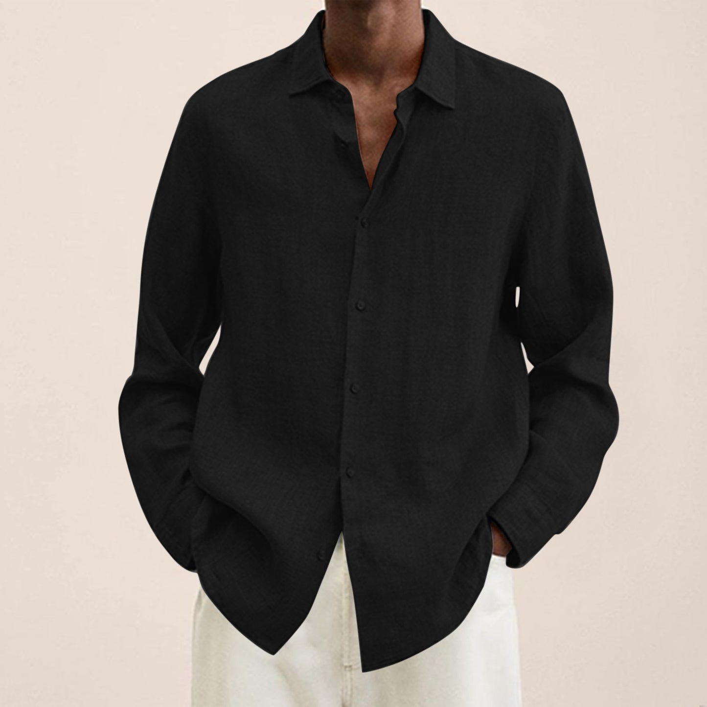 Cotton Linen Shirts For Men Casual Long Sleeve Shirts Blouses Solid Turn-Down Collar Handsome Shirts Male Clothing - integrityhomedecor