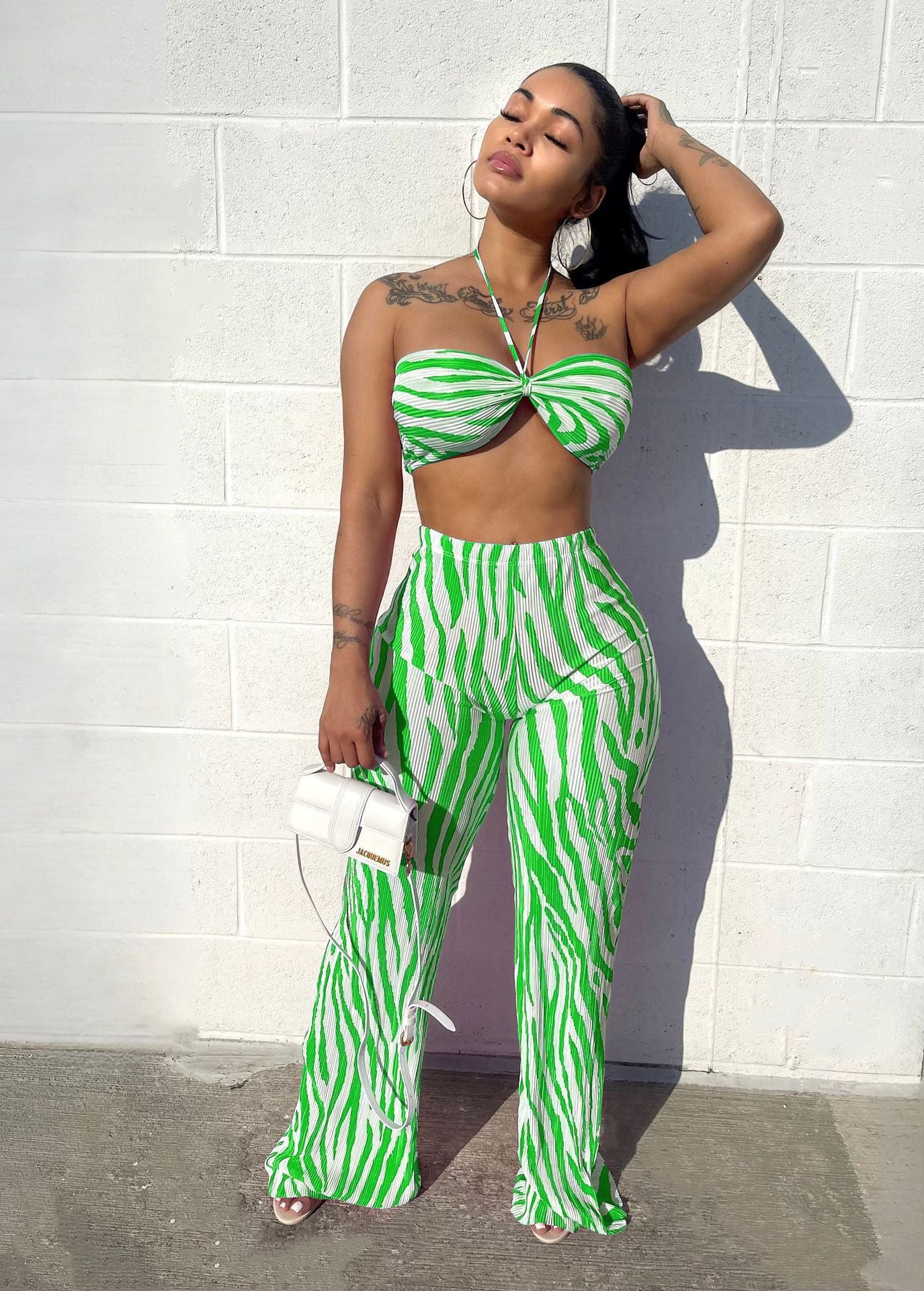 Women's Halter Tops High Waist Wide Leg 2 Piece Set - integrityhomedecor
