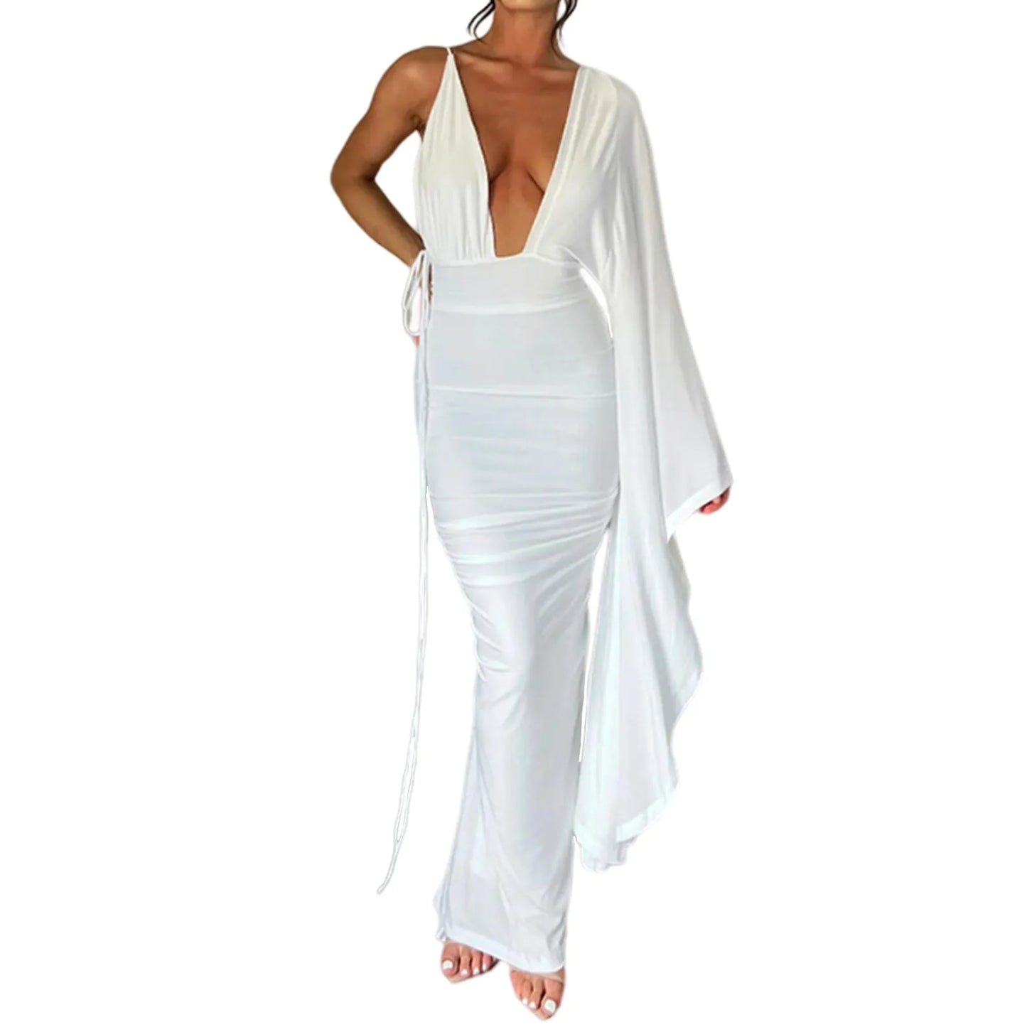 Women One Shoulder Dress Slim Fit Long Dress Low Cut Clothing - integrityhomedecor