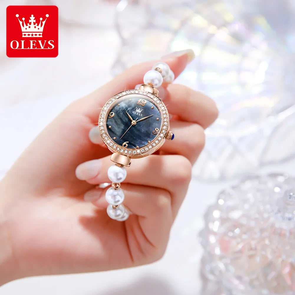 Pearl Bracelet Chain Quartz Wrist Watch for Women