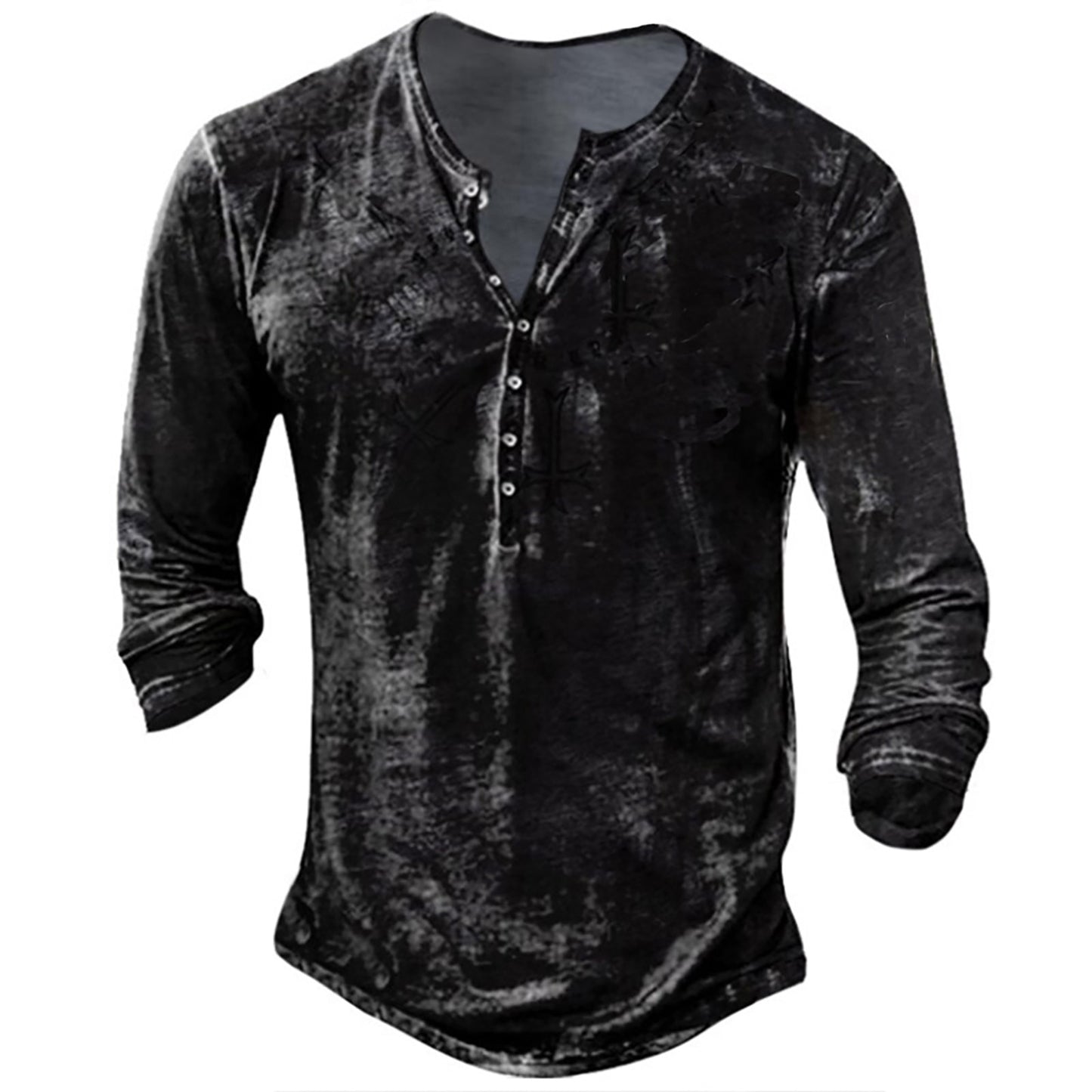 Henley Shirt For Men Button V-neck Vintage print long Sleeve - integrityhomedecor