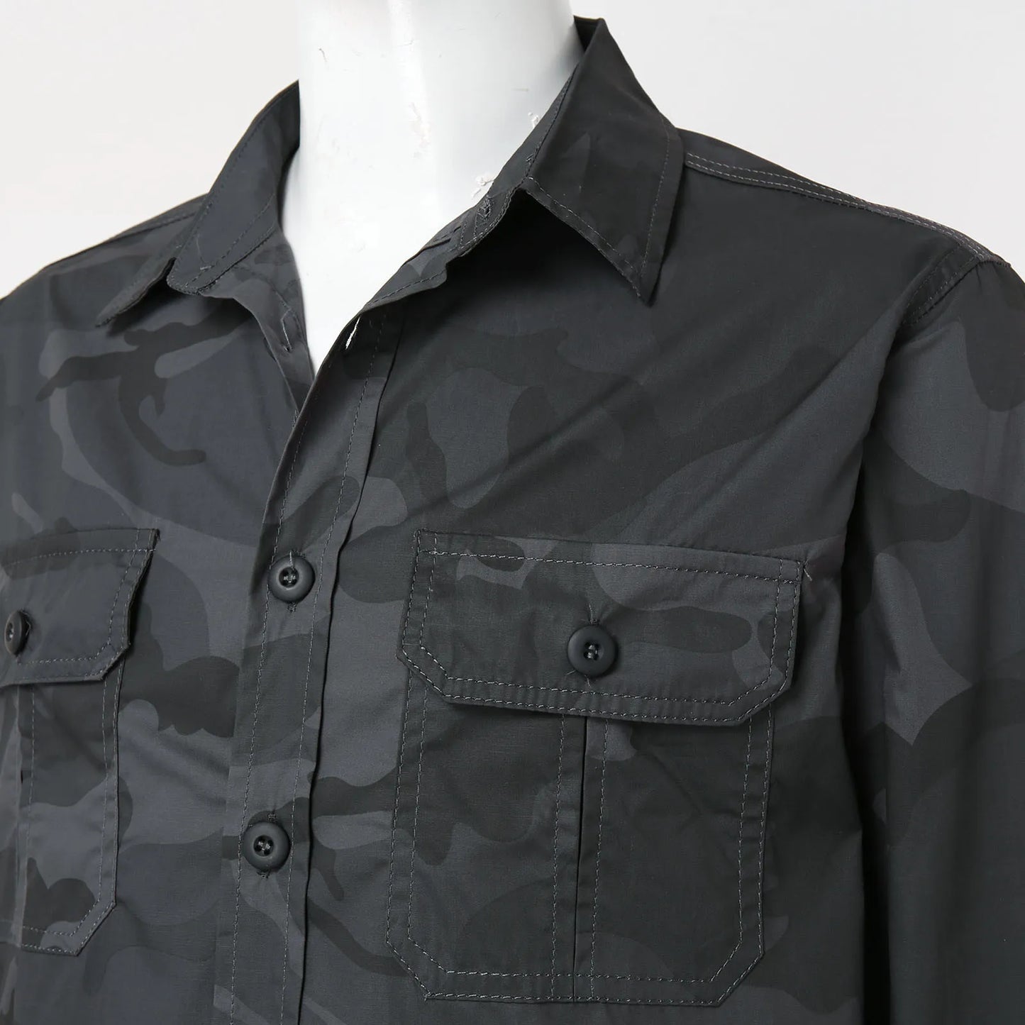 Men Camouflage Shirt Long-Sleeve Button Cargo With Double Pockets - integrityhomedecor