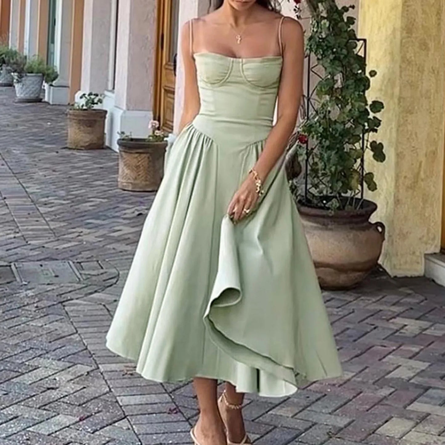 Women's Spaghetti Strap Dress Sleeveless Pleated - integrityhomedecor