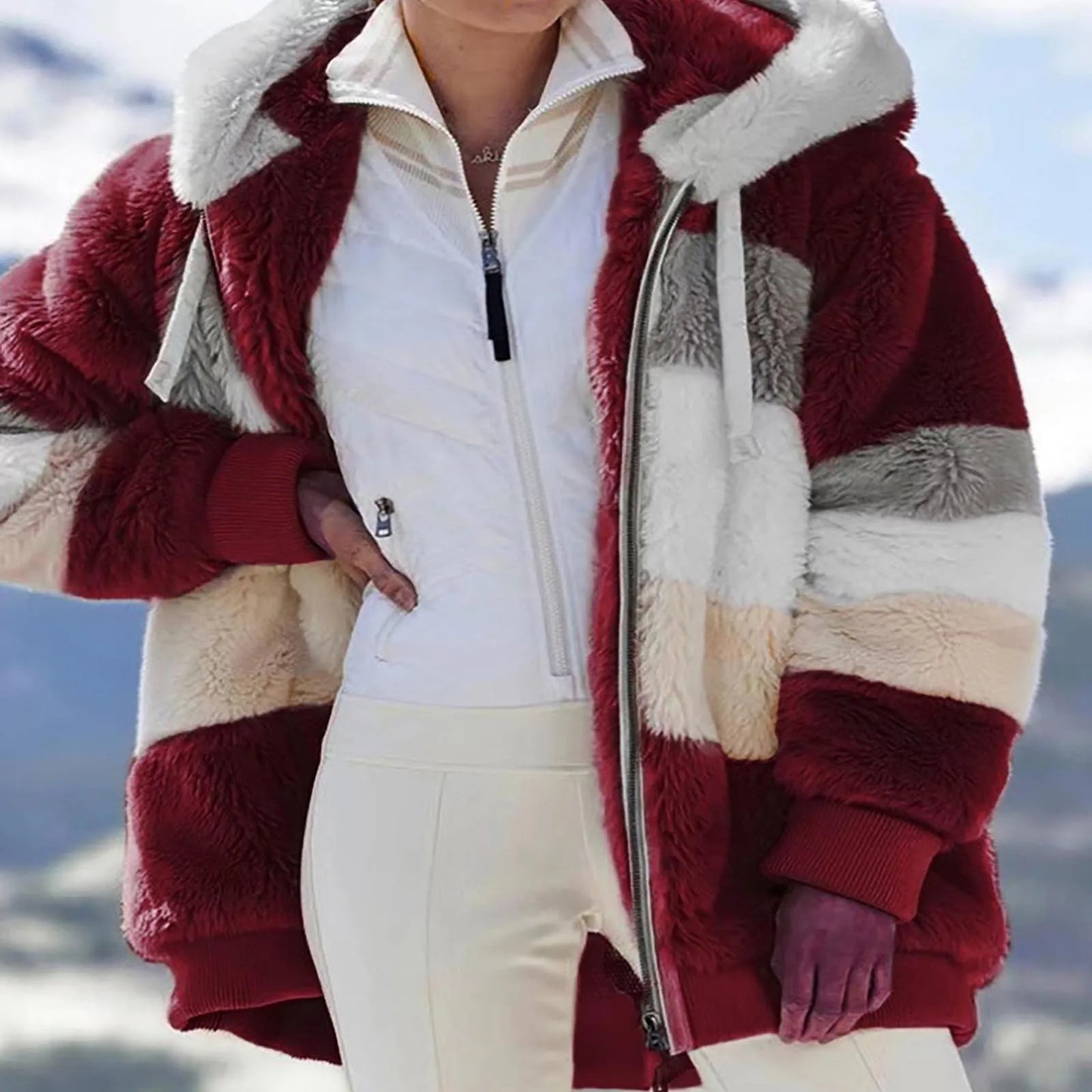 Women's Plush Jacket Long Sleeve Zipper Pocket Hooded Coat Thick High Quality - integrityhomedecor