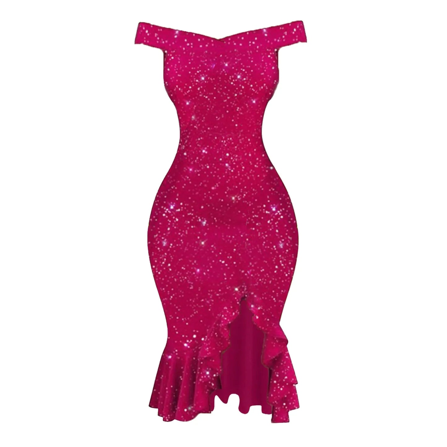 Women's Off Shoulder Dress Ruffle Hem Slit - integrityhomedecor