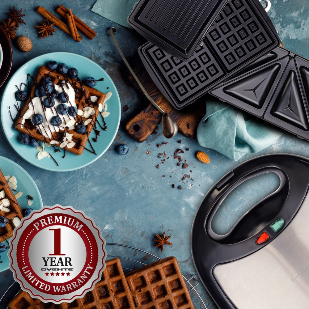 Grill and Waffle Maker with 3 Removable Non-Stick Plates - integrityhomedecor