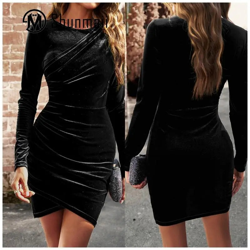 Elegant Long Sleeve Pleated Short Dress - integrityhomedecor