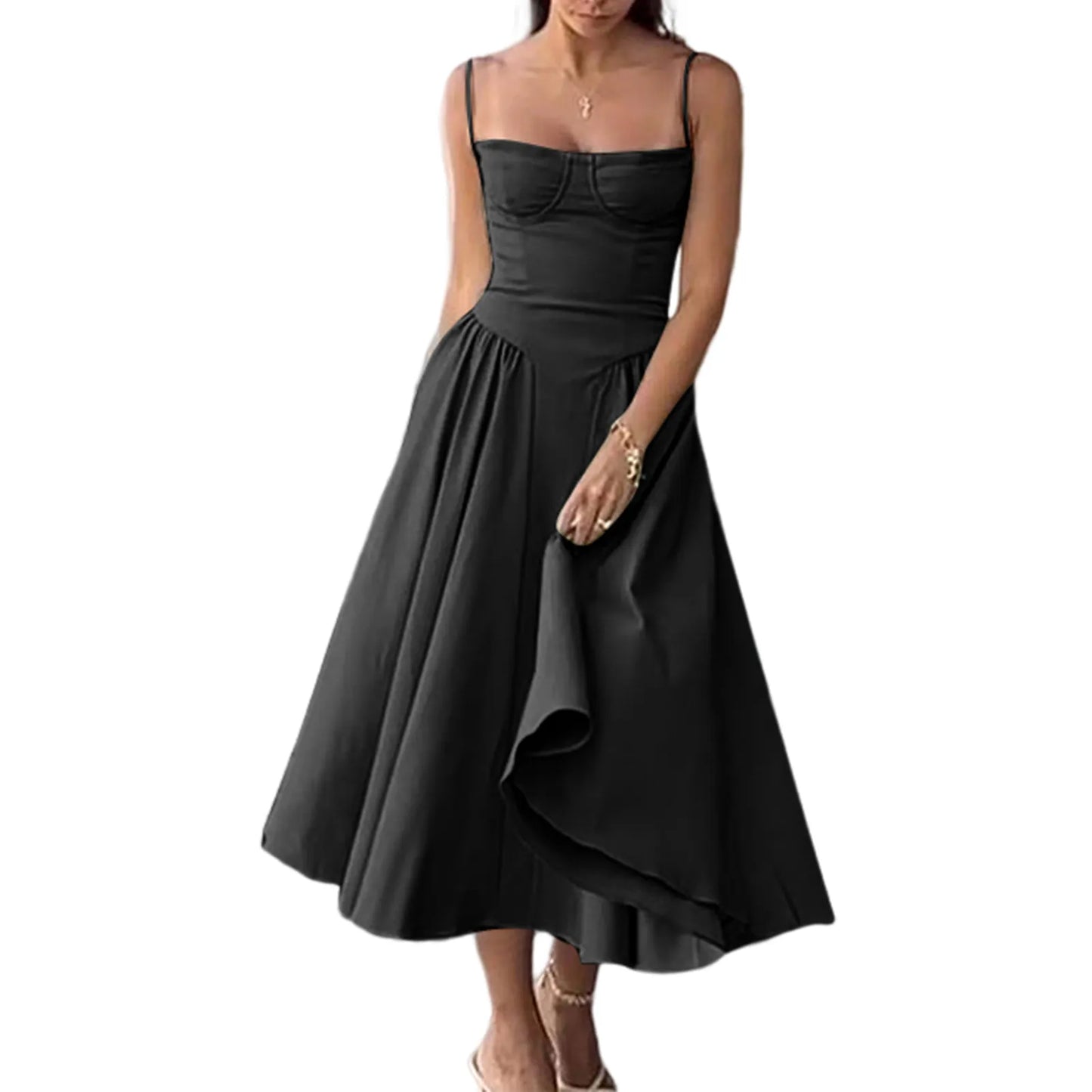 Women's Spaghetti Strap Dress Sleeveless Pleated - integrityhomedecor