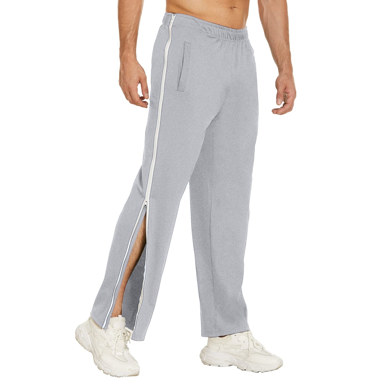 Men Clothing Zip Button Tear Away Pants Casual Pants Splicing Basketball Training Sweatpants With Pockets - integrityhomedecor