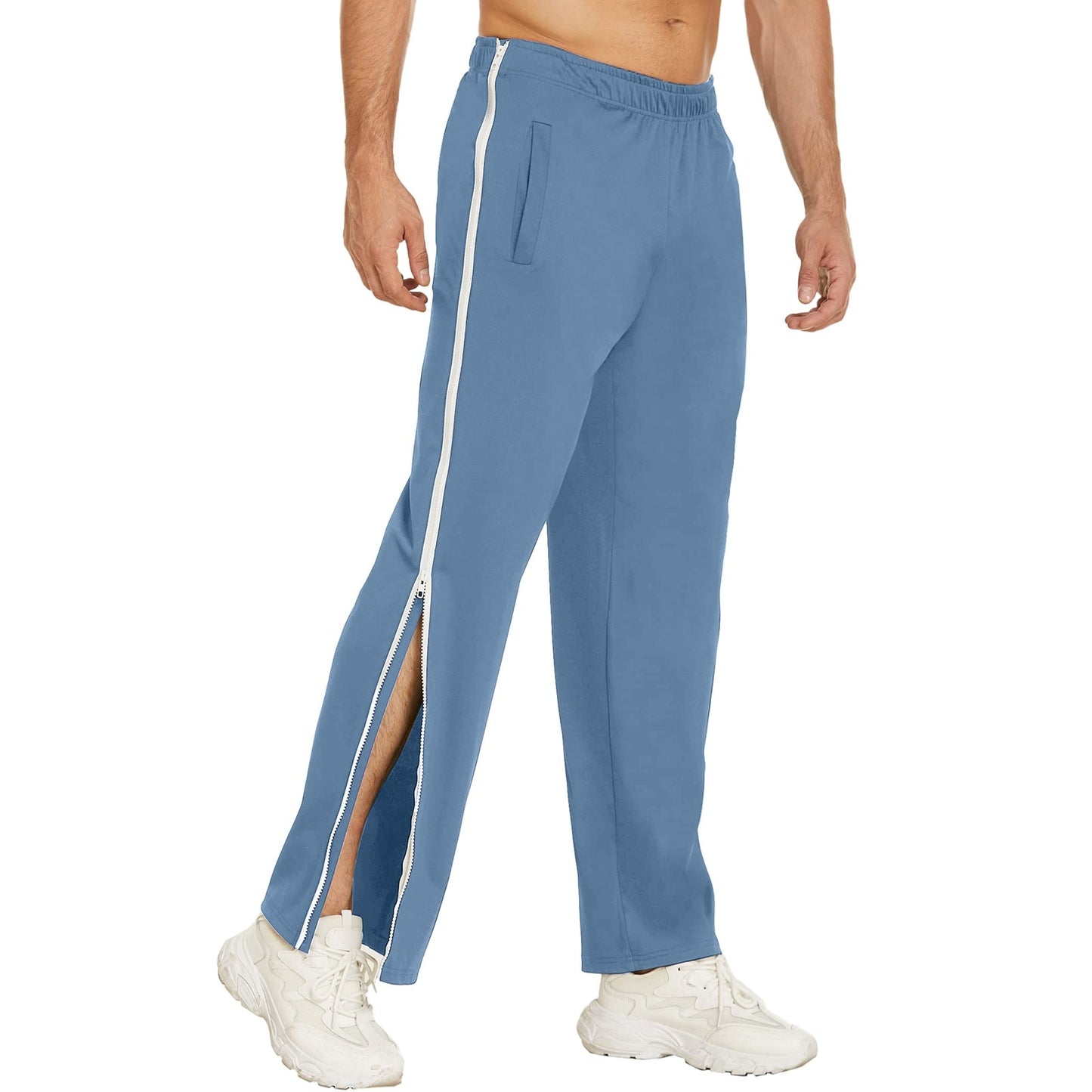 Men Clothing Zip Button Tear Away Pants Casual Pants Splicing Basketball Training Sweatpants With Pockets - integrityhomedecor