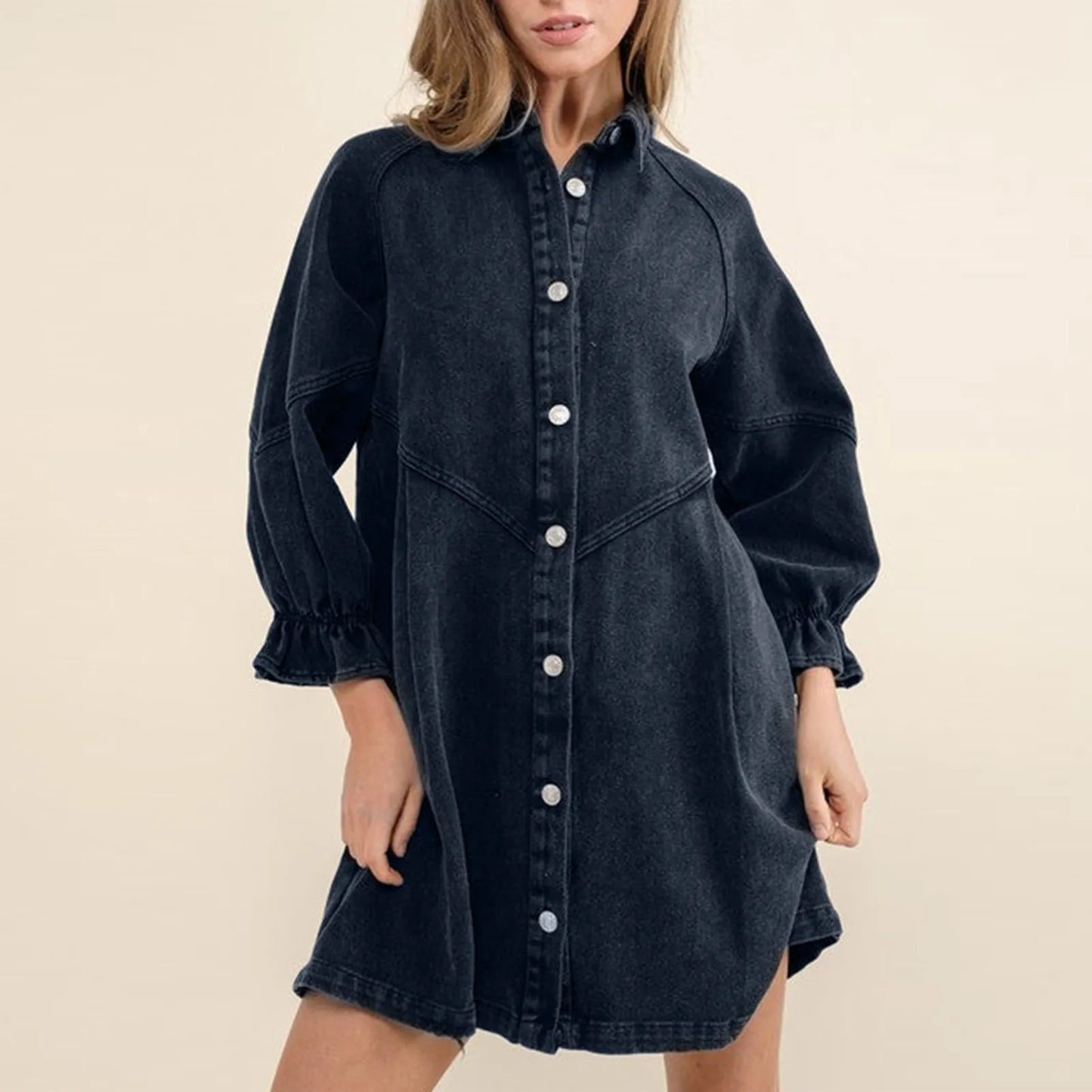 Short Dress Lantern Slim Short Jean Dress - integrityhomedecor