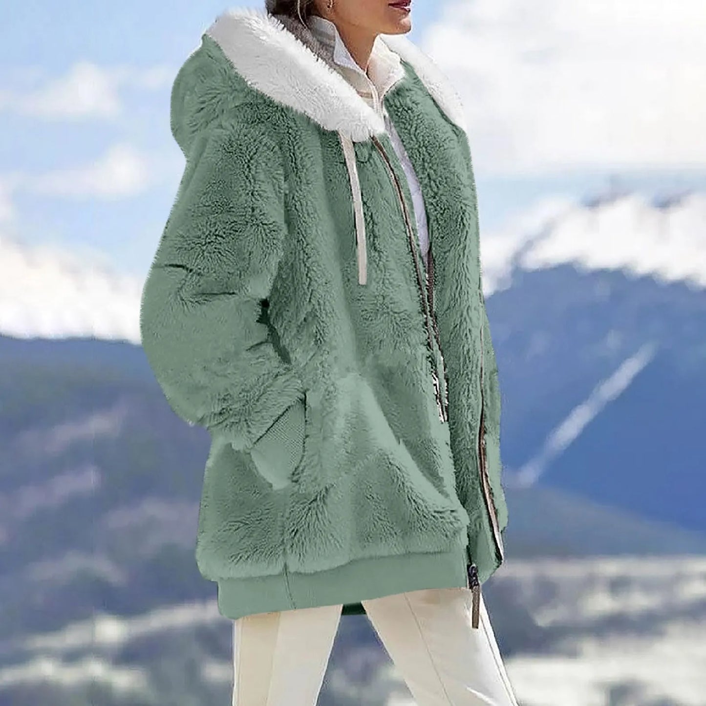 Jacket for Women Plush Pocket Hooded Streetwear - integrityhomedecor