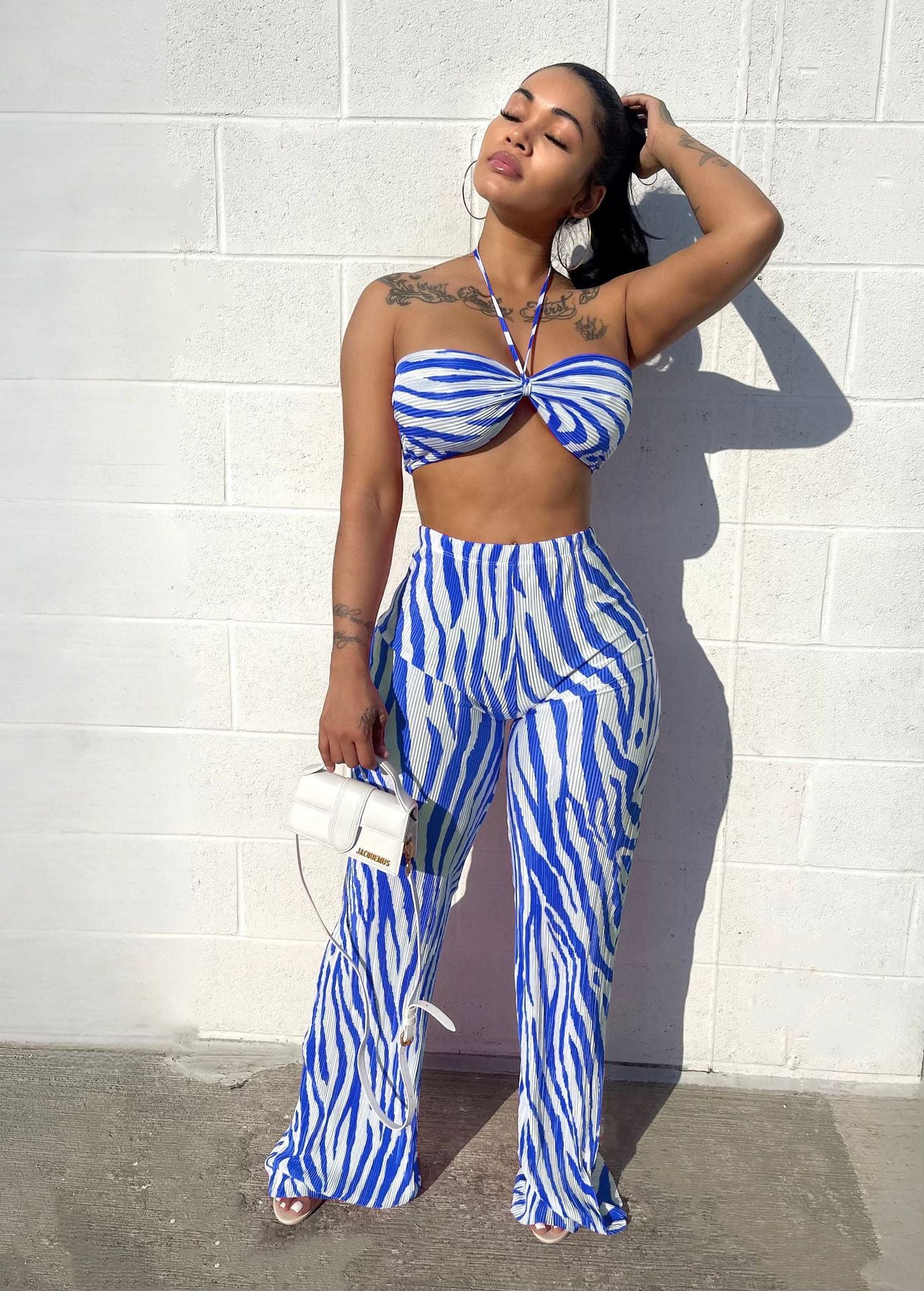 Women's Halter Tops High Waist Wide Leg 2 Piece Set - integrityhomedecor