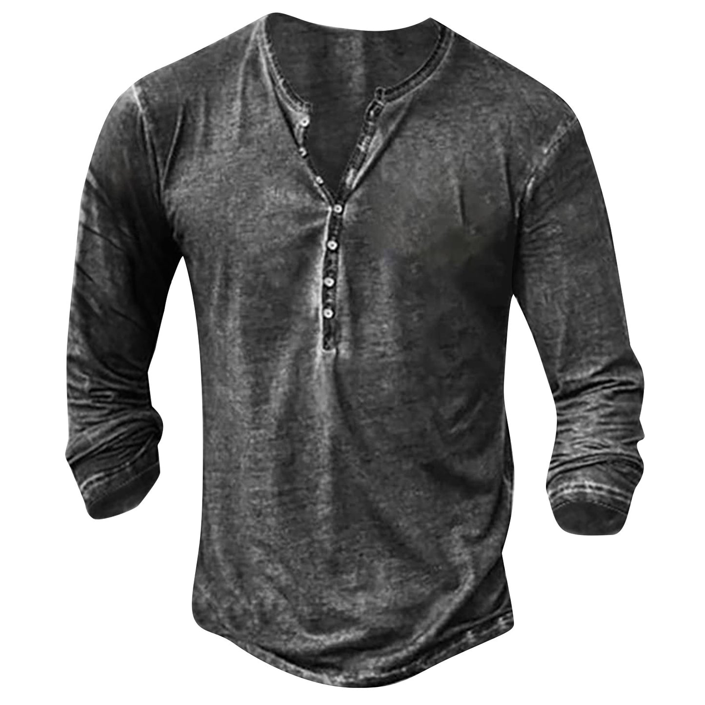 Henley Shirt For Men Button V-neck Vintage print long Sleeve - integrityhomedecor