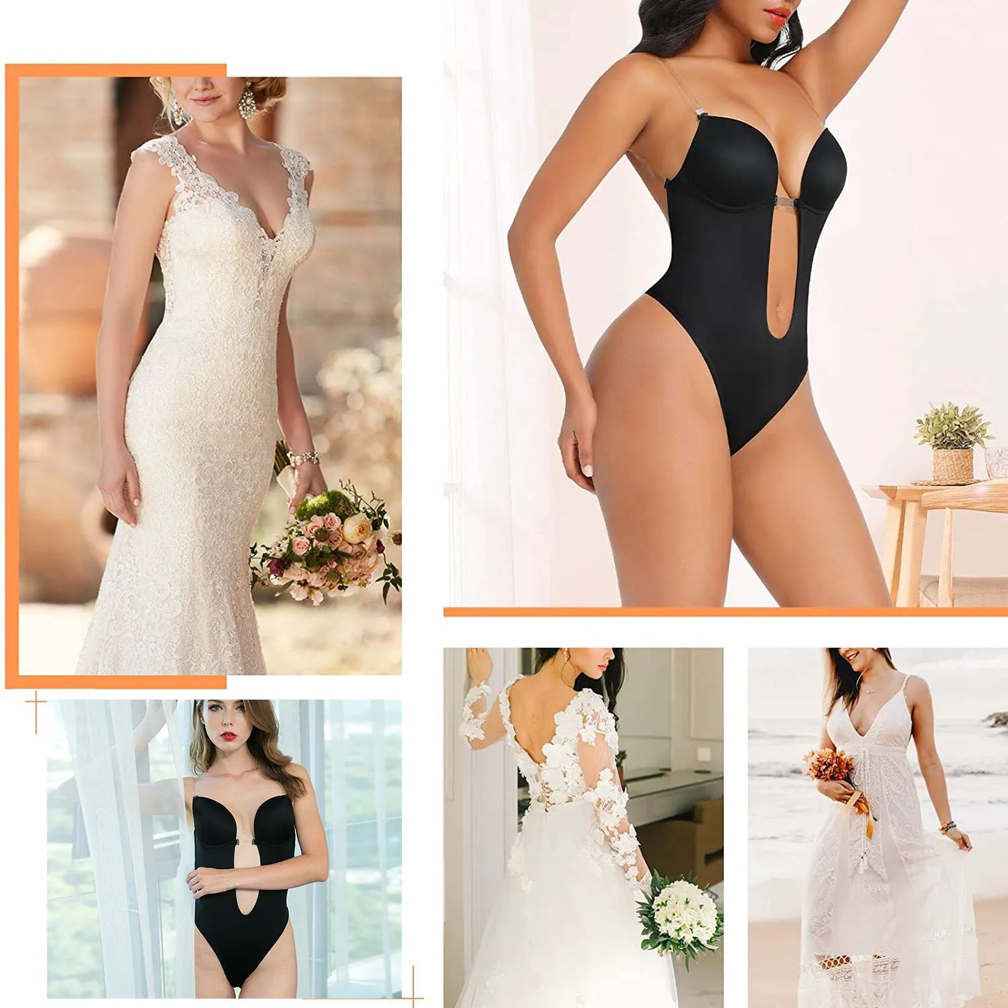 Invisible Shaper Bra Corset Backless V-Neck U Plunge Clear Strap