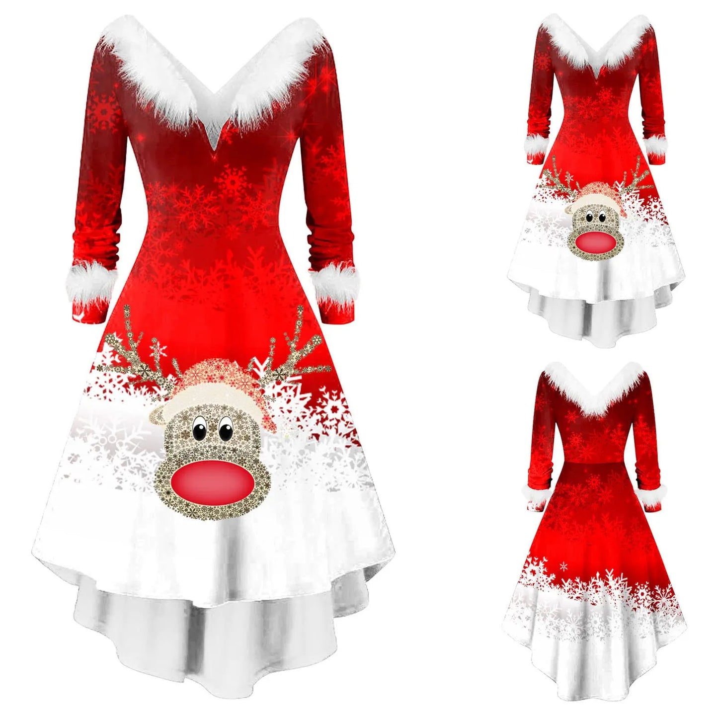 Female Elegant Casual Christmas Santa Snowflakes Fluff Printed Pattern - integrityhomedecor