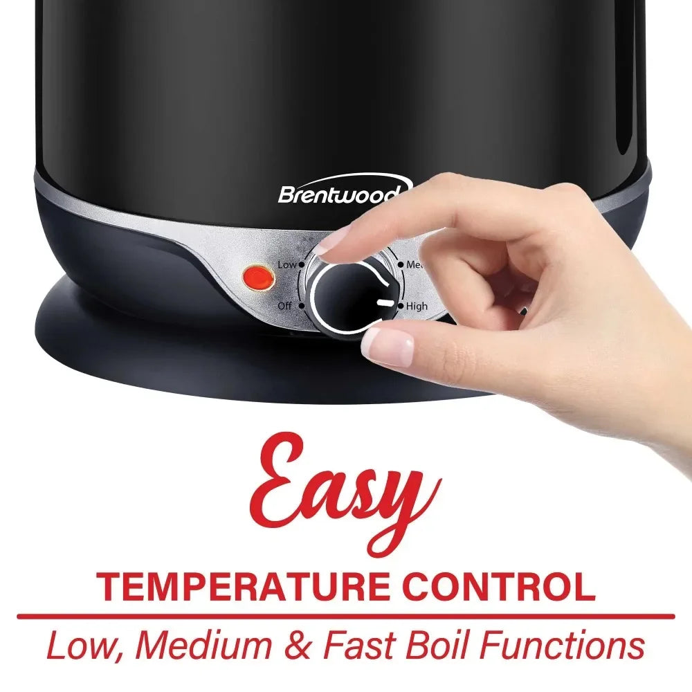 Stainless Steel 1.9 Quart Cordless Electric Hot Pot Cooker and Food Steamer in Black
