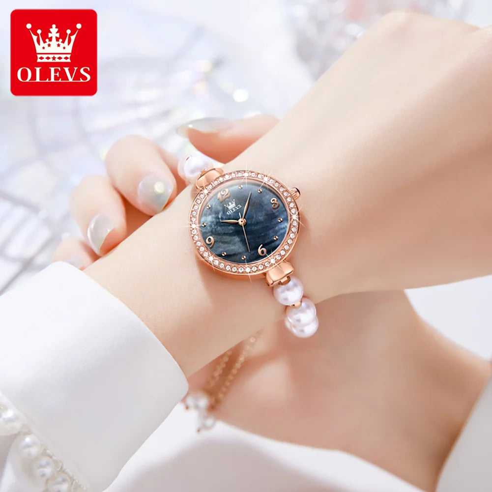 Pearl Bracelet Chain Quartz Wrist Watch for Women